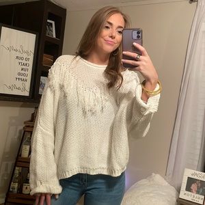 Cream Fringe Sweater